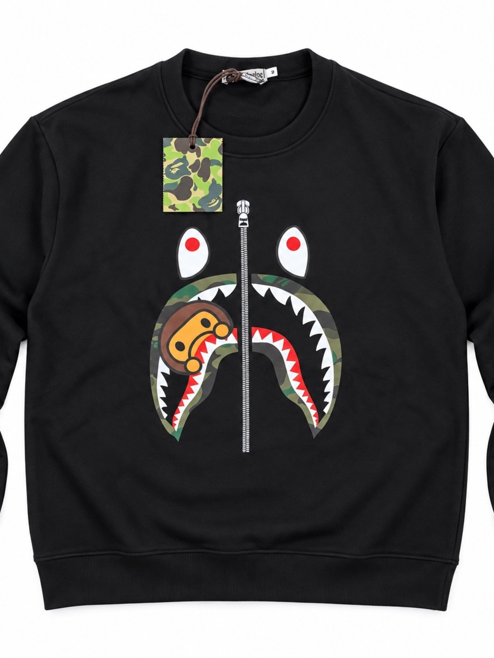 Bape Black Shark Graphic Crewneck with Camo Detail